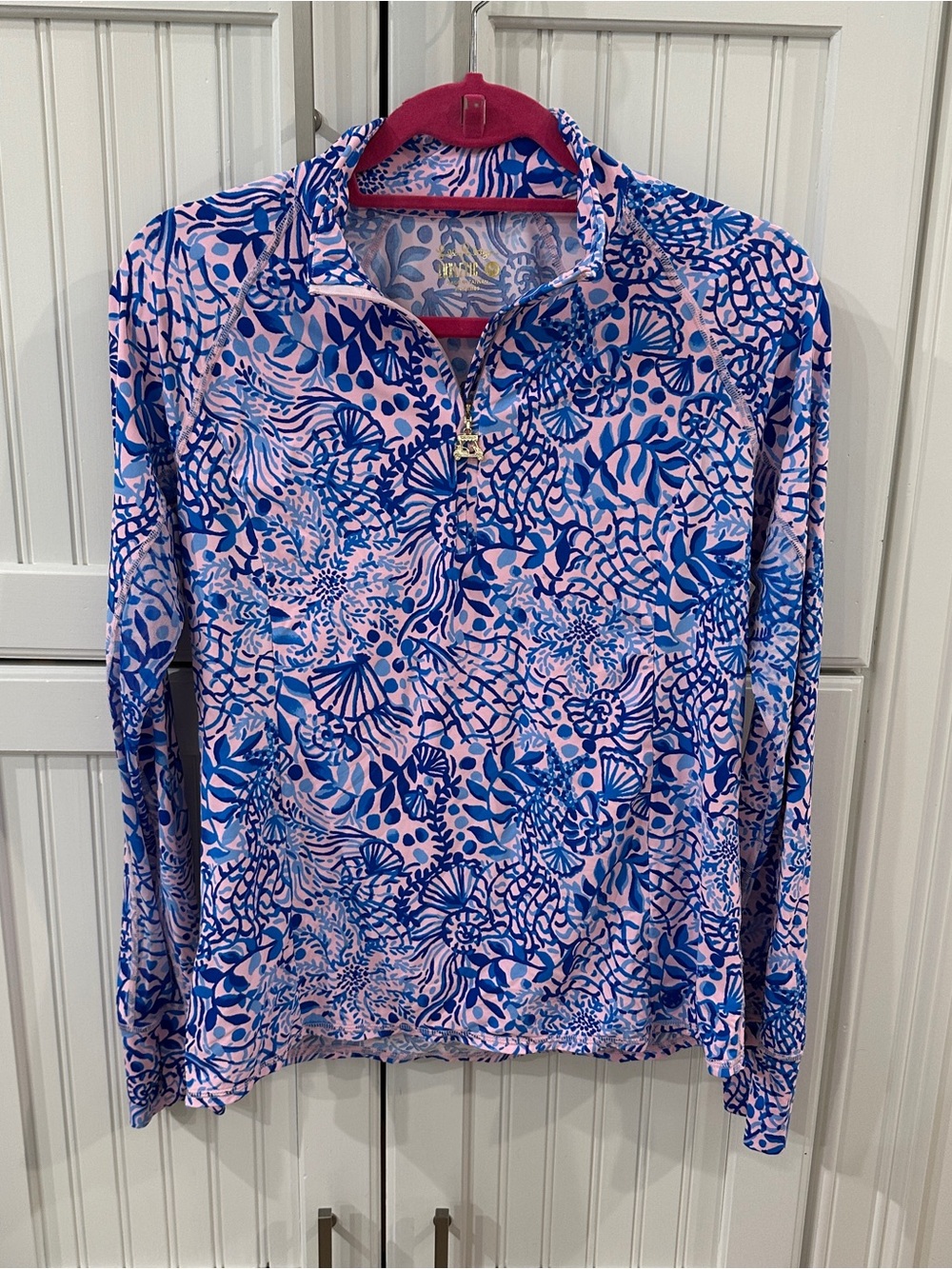 Lilly Pulitzer Pink and Blue Long Sleeve Quarter-Zip Tee